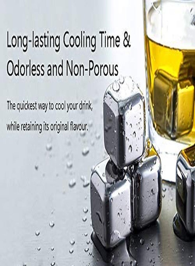 Divinext Stainless Steel Pack of 8 Reusable Ice Cubes with Tongs Whisky Rocks,2.5 X 2.5 X 2.5 cm, Silver - Image 4